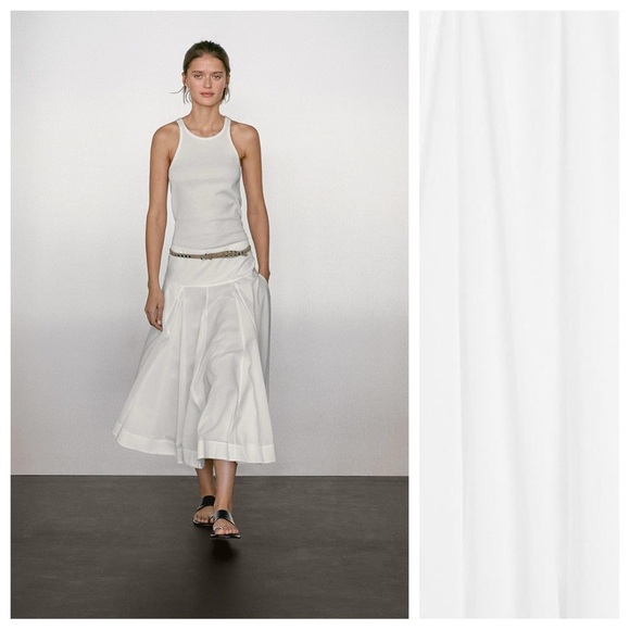 Massimo Dutti Dresses & Skirts - NWT. Massimo Dutti White 100% Cotton Midi Skirt with Yoke Detail. Size 2.